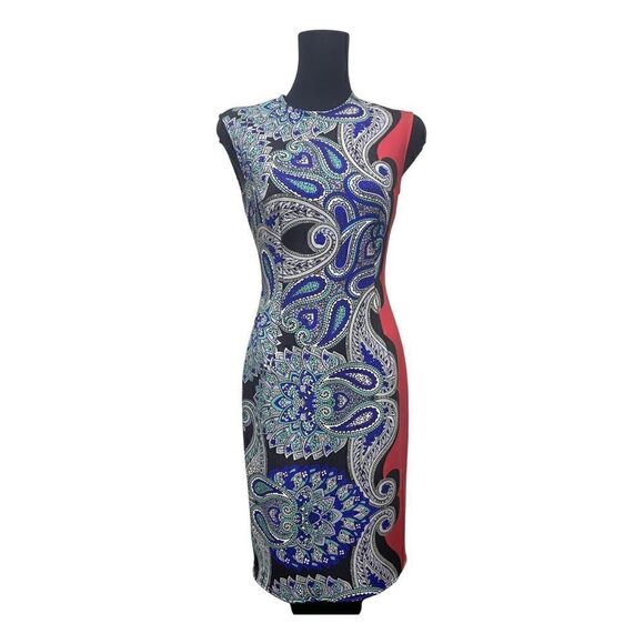Lanvin Cap Sleeve Paisley Neoprene Sheath Dress. Size 36. - Picture 2 of 9